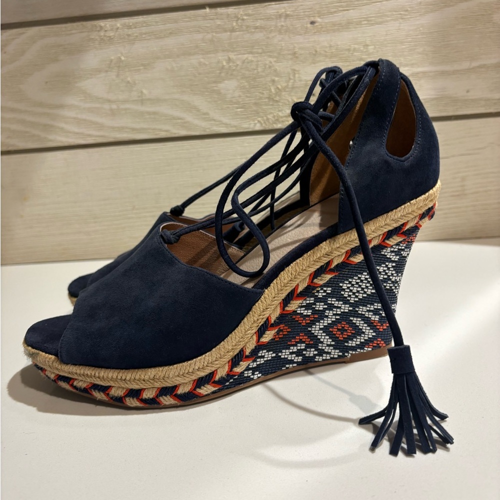 CAbi Navy and Multicolor Wedge Espadrilles